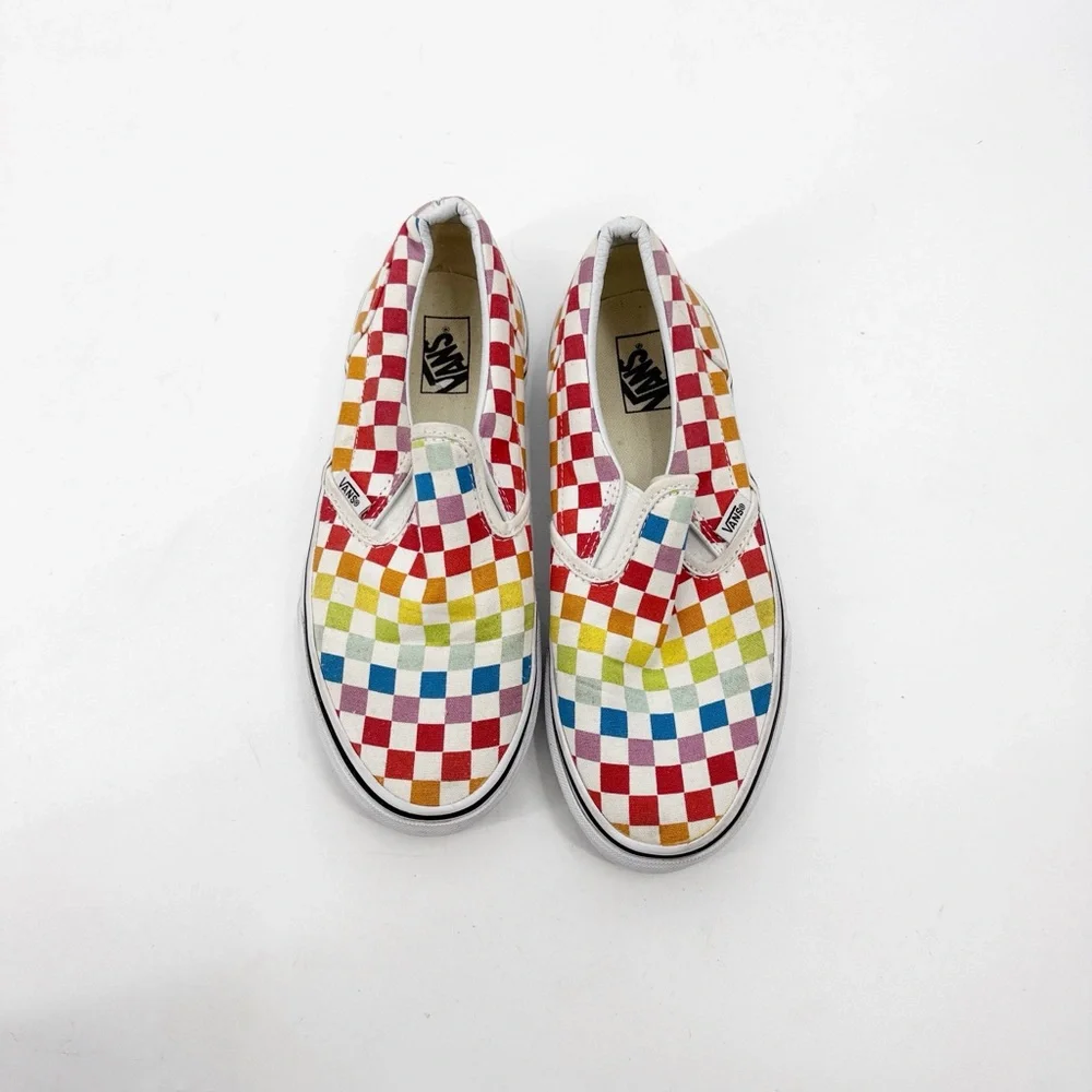 Vans Kids Colorful Checkered Slip-On Sneakers size 5